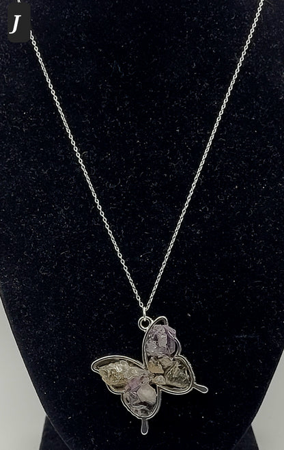 Fluorite Silver Tone Butterfly Necklace, Pastel Fluorite, Cave-In-Rock