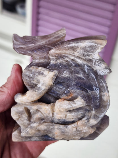 Peach Moonstone Dragon Carving - 3.9 inches