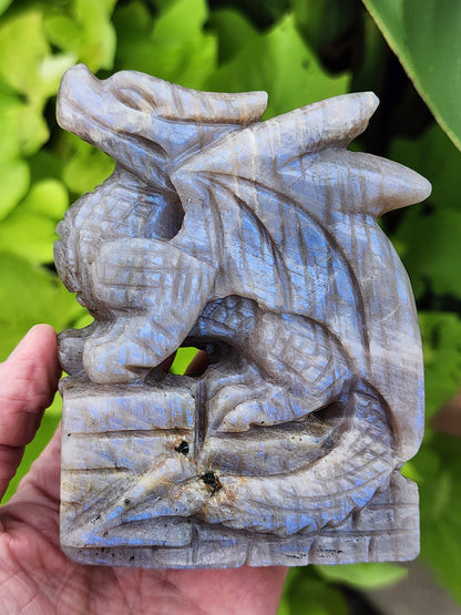 Peach Moonstone Dragon Carving - 4.1 inches