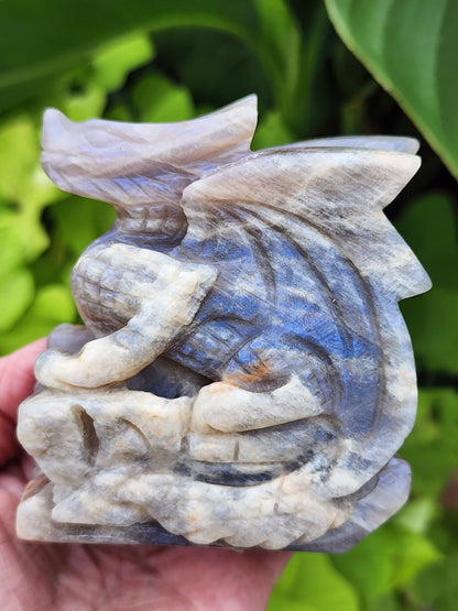 Peach Moonstone Dragon Carving - 3.9 inches