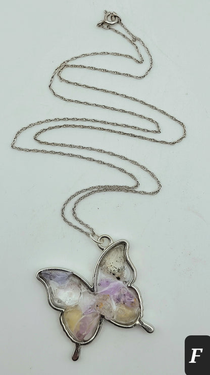 Fluorite Silver Tone Butterfly Necklace, Pastel Fluorite, Cave-In-Rock