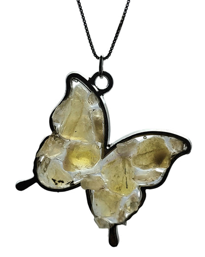 Fluorite Silver Tone Butterfly Necklace, Yellow Fluorite, Annabel Lee Mine