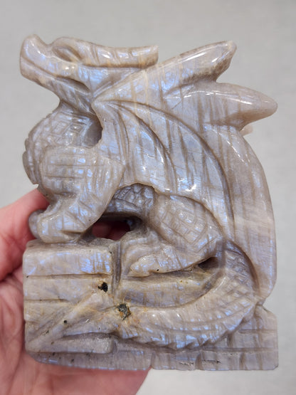 Peach Moonstone Dragon Carving - 4.1 inches