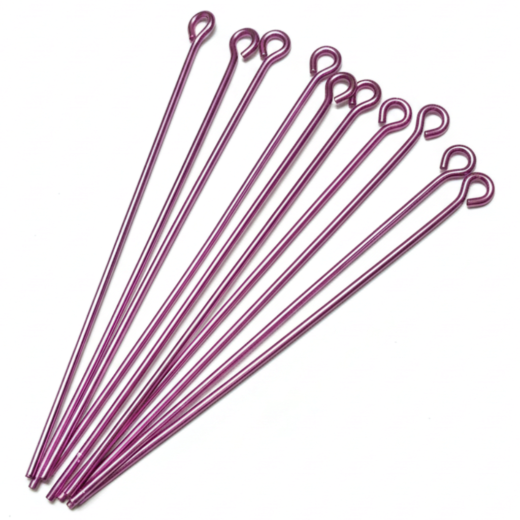 The Crystalary pack of 10 pink anodized niobium eye pins, 21 gauge and 47mm long for jewelry making.
