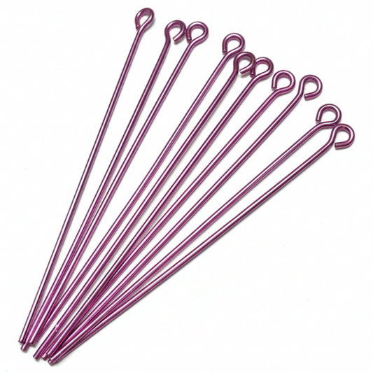 The Crystalary pack of 10 pink anodized niobium eye pins, 21 gauge and 47mm long for jewelry making.