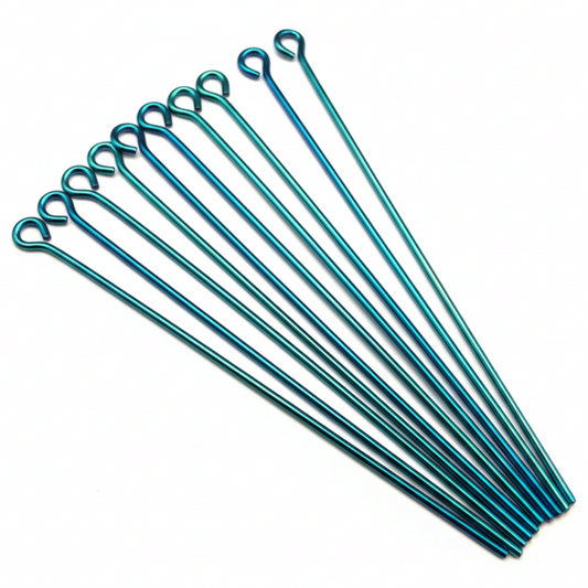 The Crystalary Reactive Metals Studio teal anodized niobium eye pins, 20 gauge, 47mm length, set of 10.